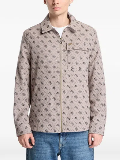 Guess Usa Logo-pattern Shirt Jacket In Neutral