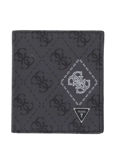Guess Usa Logo-pattern Wallet In Gray