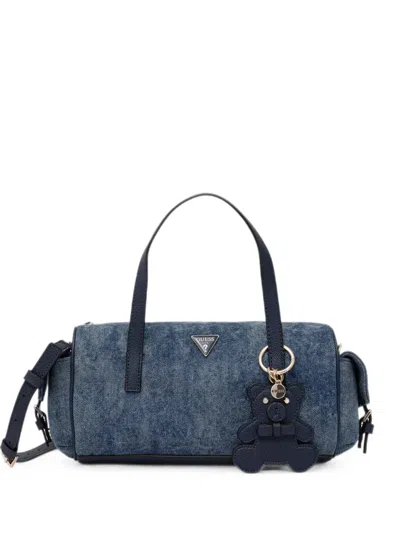 Guess Usa Logo-plaque Bear-charm Tote Bag In Blue