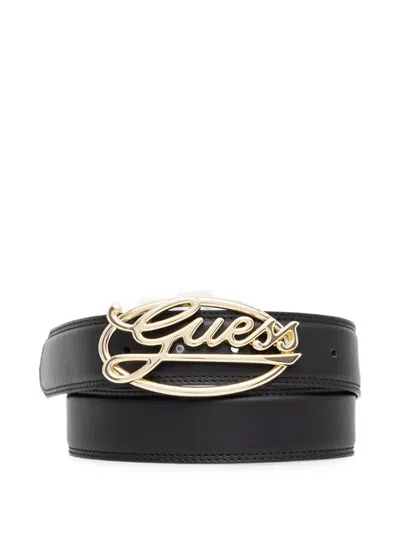 Guess Usa Logo-plaque Belt In Black