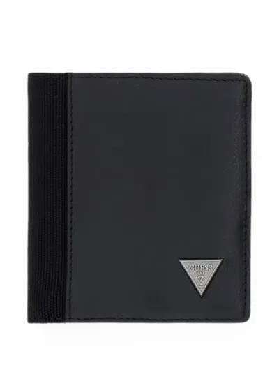 Guess Usa Logo-plaque Bifold Wallet In Black