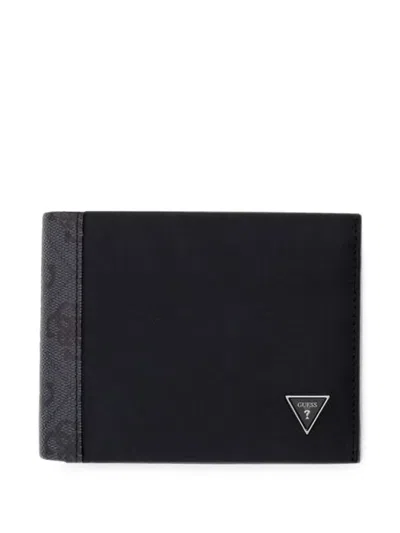 Guess Usa Logo-plaque Bi-fold Wallet In Black