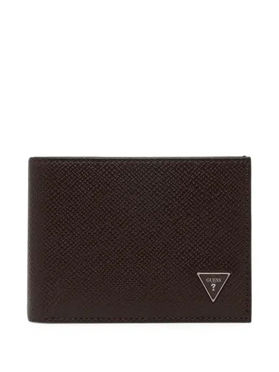 Guess Usa Logo-plaque Bi-fold Wallet In Brown