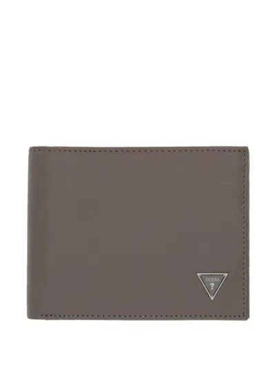 Guess Usa Logo-plaque Bi-fold Wallet In Orange