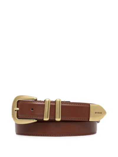 Guess Usa Logo-plaque Buckle-fastening Belt In Brown