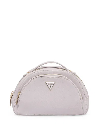 Guess Usa Logo-plaque Dome Make-up Bag In Purple