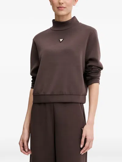 Guess Usa Logo-plaque High-neck Sweatshirt In Brown