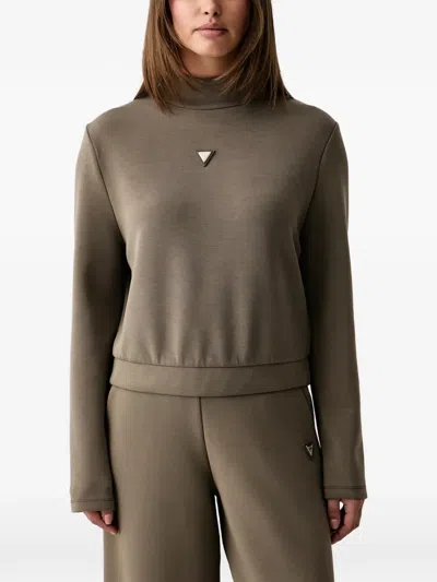 Guess Usa Logo-plaque High-neck Sweatshirt In Brown
