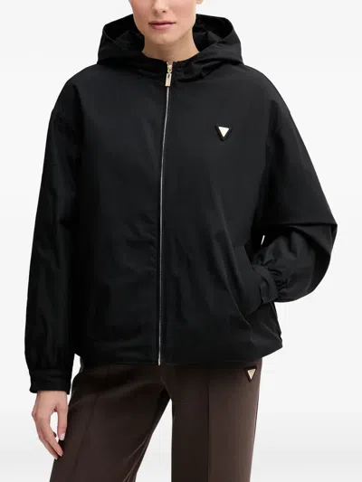 Guess Usa Logo-plaque Hooded Jacket In Black