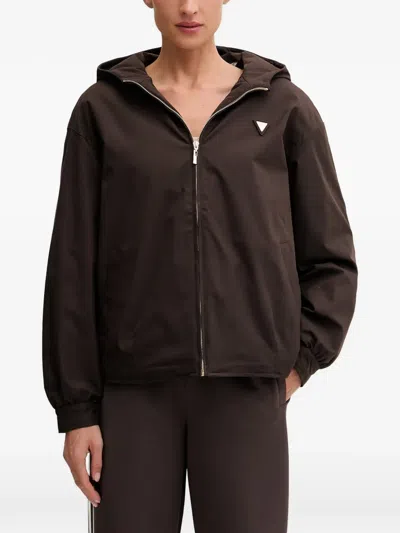 Guess Usa Logo-plaque Hooded Jacket In Brown