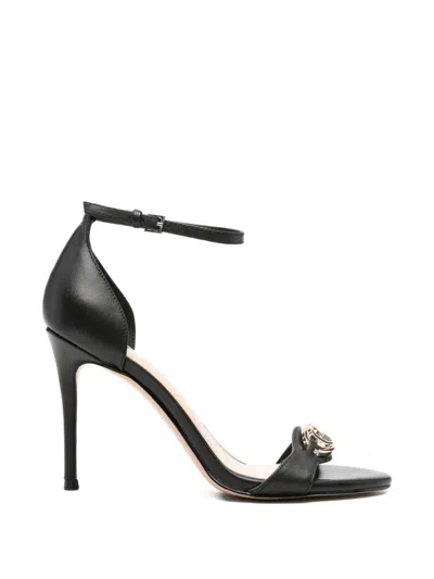 Guess Usa Logo-plaque Leather Sandals In Black