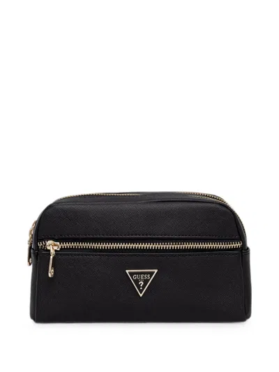 Guess Usa Logo-plaque Make Up Bag In Black