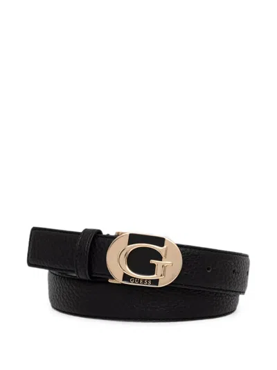 Guess Usa Logo-plaque Pebbled Belt In Black