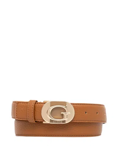 Guess Usa Logo-plaque Pebbled Belt In Transparent