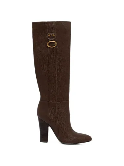 Guess Usa Logo-plaque Pebbled-effect Boots In Brown