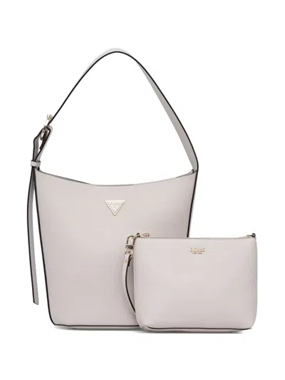 Guess Usa Logo-plaque Pebbled-effect Tote Bag In Neutral