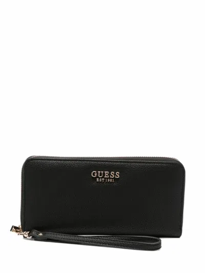 Guess Usa Logo-plaque Pebbled-effect Wallet In Black