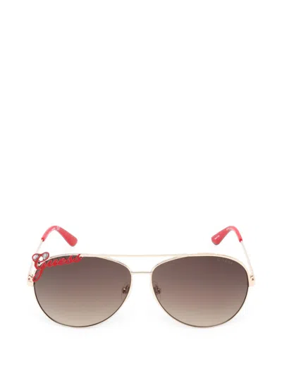 Guess Usa Logo-plaque Pilot-frame Sunglasses In Gold