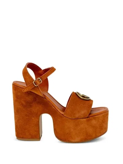 Guess Usa Logo-plaque Platform Sandals In Brown
