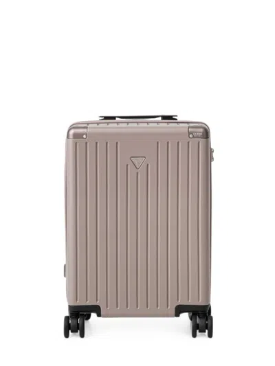 Guess Usa Logo-plaque Ridged Suitcase In Brown