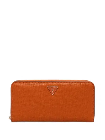 Guess Usa Logo-plaque Saffiano-effect Wallet In Orange