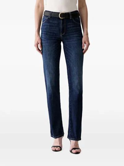 Guess Usa Logo-plaque Straight-leg Jeans In Blue
