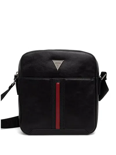 Guess Usa Logo-plaque Striped Belt Bag In Black