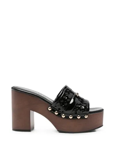 Guess Usa Logo-plaque Studded Platform Sandals In Black