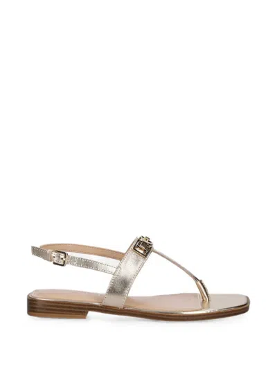 Guess Usa Logo-plaque T-bar Sandals In Gold