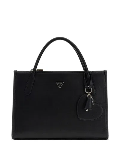 Guess Usa Logo-plaque Tote Bag In Black