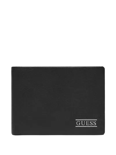 Guess Usa Logo-plaque Wallet In Black