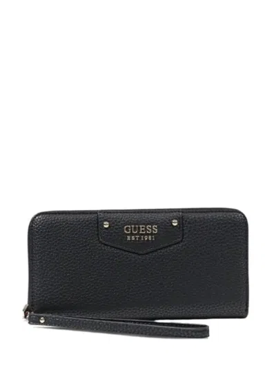 Guess Usa Logo-plaque Wallet In Black
