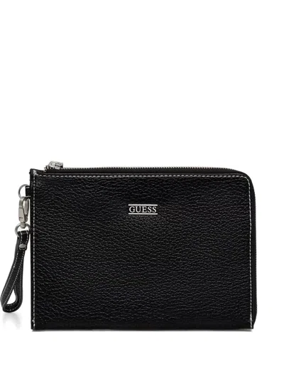 Guess Usa Logo-plaque Wallet In Black