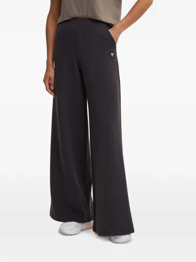Guess Usa Logo-plaque Wide-leg Trousers In Gray