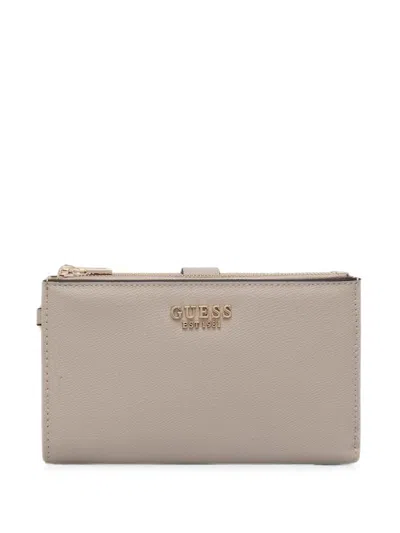 Guess Usa Logo-plaque Wristlet Wallet In Gray