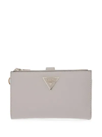 Guess Usa Logo-plaque Wristlet Wallet In Gray