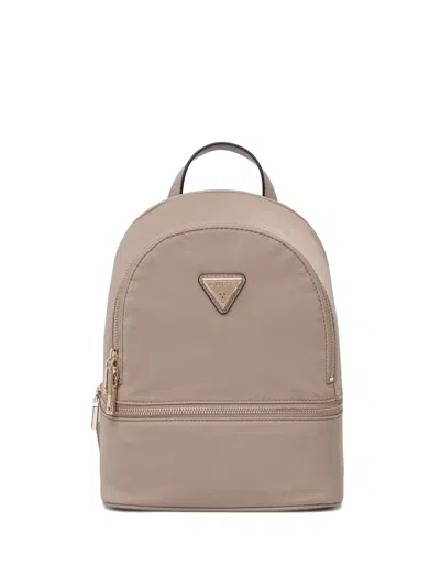 Guess Usa Logo-plaque Zip-around Backpack In Neutral