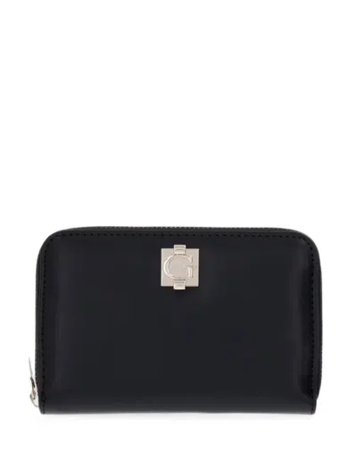 Guess Usa Logo-plaque Zip-around Wallet In Black