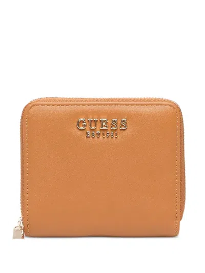 Guess Usa Logo-plaque Zip-around Wallet In Purple