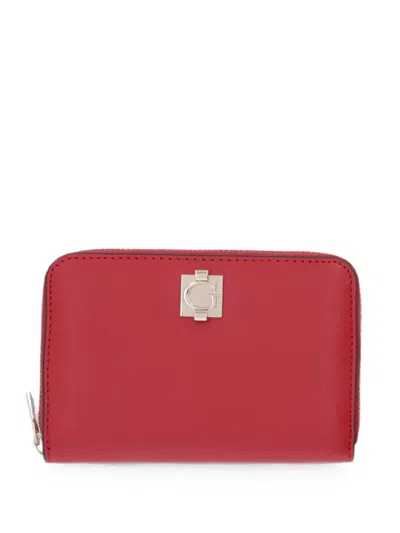 Guess Usa Logo-plaque Zip-around Wallet In Red