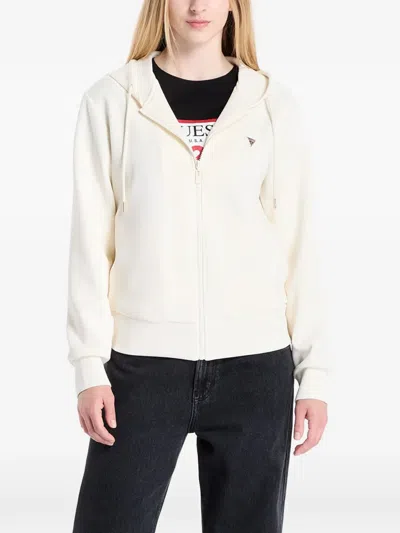 Guess Usa Logo-plaque Zip-up Hoodie In Neutral