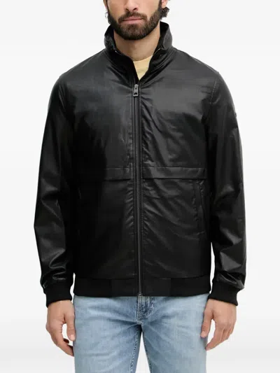 Guess Usa Logo-plaque Zip-up Jacket In Black