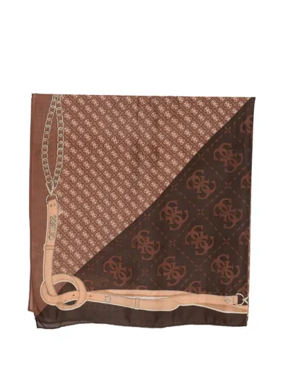 Guess Usa Logo-print Chain-print Scarf In Transparent