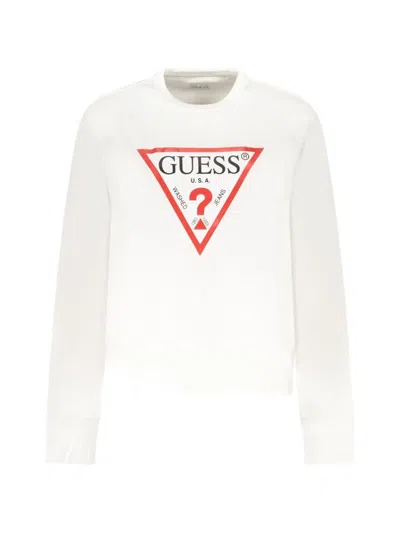 Guess Usa Logo-print Crew-neck Sweater In White
