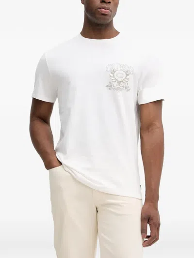 Guess Usa Logo-print Crew-neck T-shirt In White