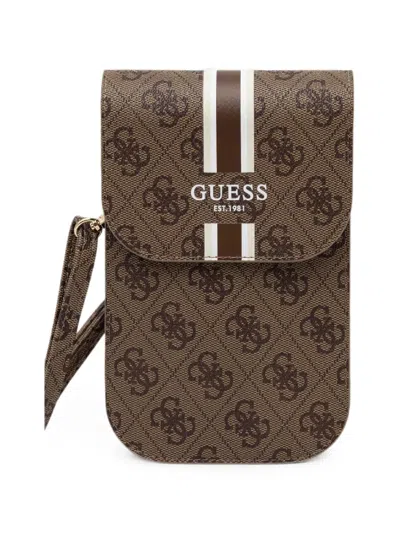 Guess Usa Logo-print Crossbody Phone Bag In Brown