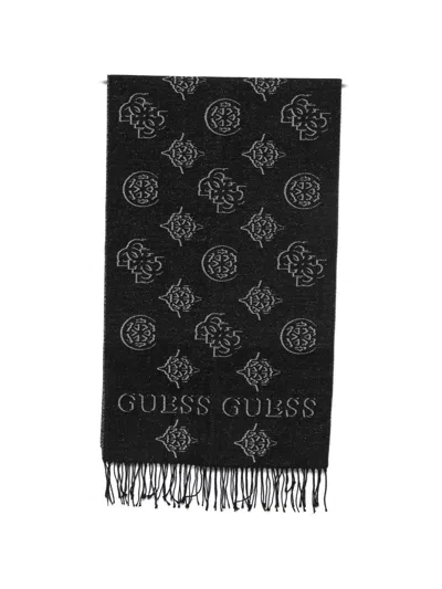 Guess Usa Logo-print Fringed Scarf In Black