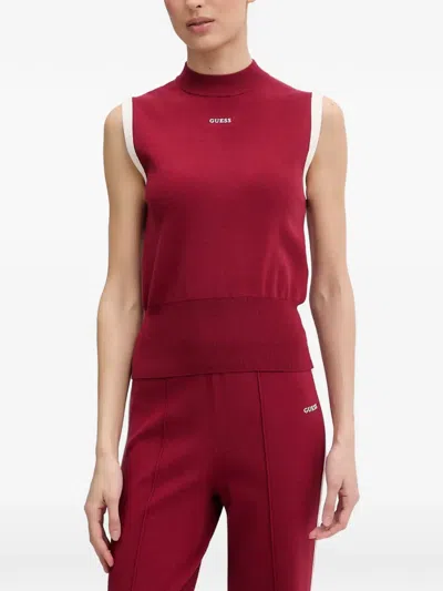 Guess Usa Logo-print High-neck Vest In Red