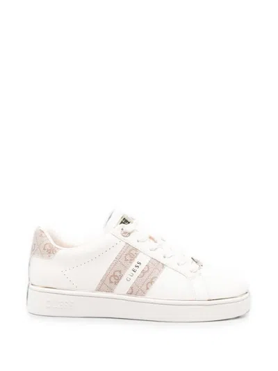 Guess Usa Logo-print Leather Sneakers In Metallic