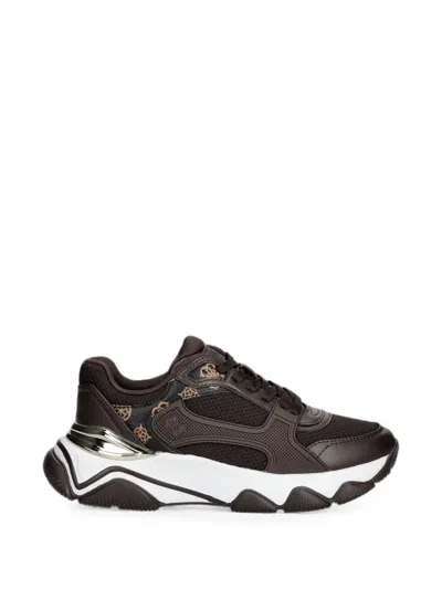 Guess Usa Logo-print Panelled Sneakers In Brown